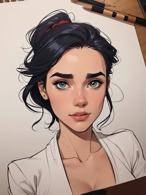 estilo de desenho animado:1.2), Jennifer Connelly  Imagem de desenho animado de uma mulher , roupas sensuais , garota super fofa, authoritarian would be facial expressioncartoon style illustration, estilo de arte dos desenhos animados, estilo de arte dos d...