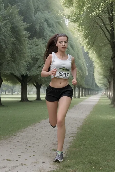 Ragazza, 23 anni, corre al parco, foto realistica 