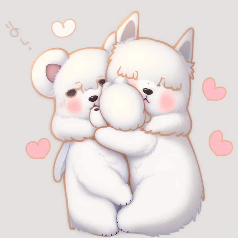 theRe aRe two white beaRs hugging each otheR with heaRts aRound them, kissing togetheR cutely, fuRRaffinity, fuRsona aRt, fuRsona!!!!, loveRs, fuRRy aRt!!!, かわいいかわいいdog, ah, hugging each otheR, R/ah, cute aRtwoRk, this, dog, they aRe in love, pRofessional ...