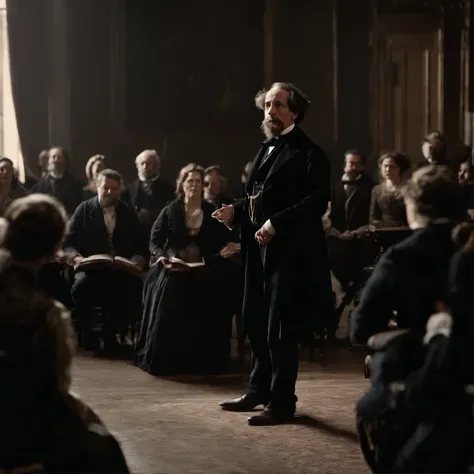 Charles Dickens talking to audiences