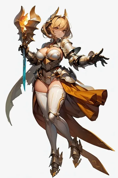 (((Best Quality))) , ((full body)), female, reference sheet, solo, (white background), gloves, leotard, armored dress, waist armor, loincloth, pelvic curtain,
