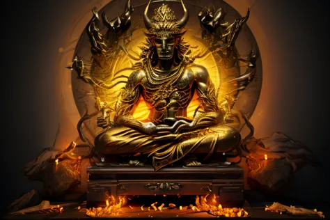 a golden aura came from a demon who was meditating.