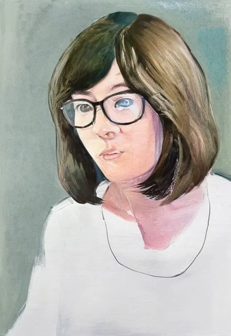 one wearing glasses、Drawing of woman wearing dark blue shirt, Girl with glasses, inspired by Alex Katz, Portrait, solo portrait 🎨🖌️, bust, modern portrait, color portrait, book portrait, portrait number. 1, portrait 4 / 3, bust, My portrait, female portrai...