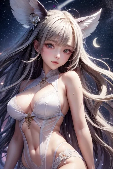 A beautiful girl story wrapped in love, Big beautiful eyes detail, A captivating anime girl gracefully emerges from a watercolor page, Her bright and complex colors、, Bring your artwork to life, (See-through, transparent clothing, Transparent Costume:1.5),...