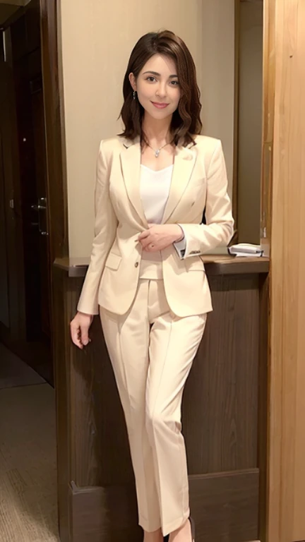 ((highest quality、8K、masterpiece:1.3)), whole body, long legs, sharp focus:1.2, beautiful woman with perfect figure:1.4, thin abs:1.1, The background is an office lined with desks.., ((shortcut、big breasts:1.2)), (wearing a woman&#39;s business suit, weari...