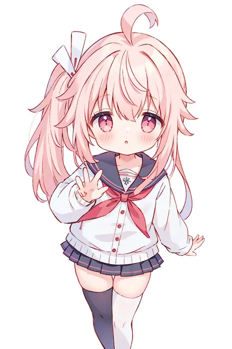 1 girl, natsu,pink hair, hello, ahoge,side ponytail, long hair,ahoge,hair ornaments,
long hair,long sleeve,sailor collar,,serafu...