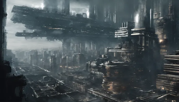 Futuristic spatial structure、territory、Appleseed、Shirou Masamune、Futuristic cities、blade runner、Replicant,The rich at the top are bathed in artificial air while the working people at the bottom melt their lungs.