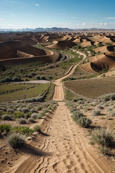 The illustration presents a typical rural scene from the northeastern hinterland. Na imagem, vemos um grupo de retirantes caminhando sob o sol escaldante, carregando seus poucos pertences em sacolas e trouxas. Ao fundo, the arid landscape of the backlands ...