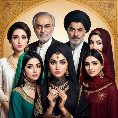 a perfect group of  Iranians. focus on the characters faces