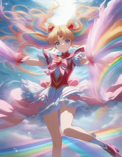 1girl, Sailor Moon, Sailor Moon, 📷 Capture the essence of a Magical Girl (Mahou Shoujo), medium: hyper-realistic photography, style: capturing the vibrant energy similar to that of Sailor Moon, lighting: high-key with a focus on bright, clean light to enha...