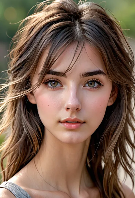 23 year girl, light blush, detailed pupils,smlile, cute expression, lookng towards viewers, messy hair, rectangular shape nose, upwarded nose,sharp nose,slim and skinny face,realistic scenery, realisic sexy face,