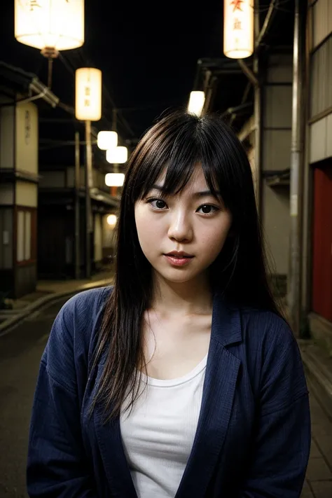 A beautiful Japanese woman with a greasy, glossy face.