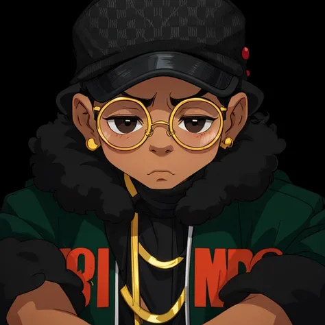 Melhor qualidade, obra de arte,
He is 25 years old, he has a Luis Vitton hat, his face is closed, with gold glasses, two earrings in his ears, his black eyes, with a very comfortable black and dark green coat from the brand Luis Vitton, with two gold threa...