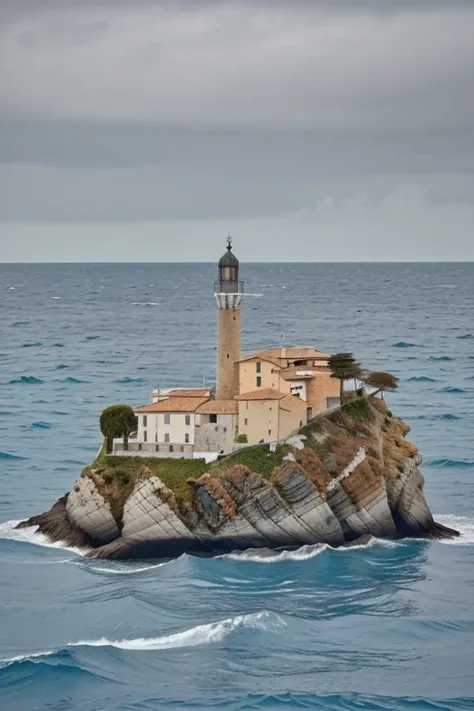 Sfondo mare agitato, isola in mezzo al mare, tempesta