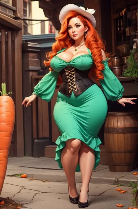 A sexy/cute dickensian lady sweet/wholesome that looks like the daughter of Olivia Munn and the comedian Carrot Top. thin, curvy, hyper-hourglass figure. Traditional/conservative dress. Exudes love, submission and conservative values.
