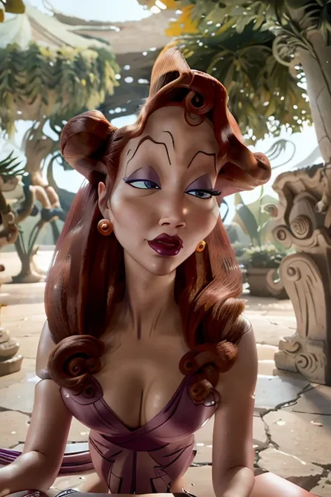 Conjoined naked Megara with three heads and six huge fake siliconed tits