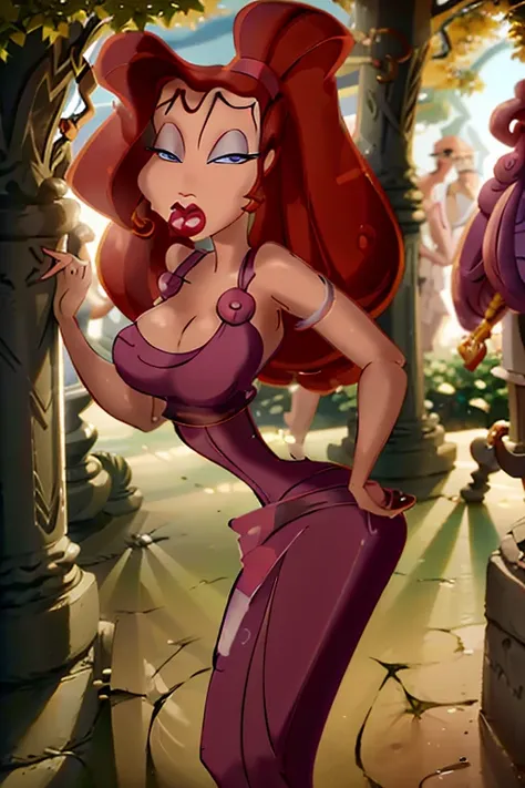 Conjoined naked Megara with three heads and six huge fake siliconed tits