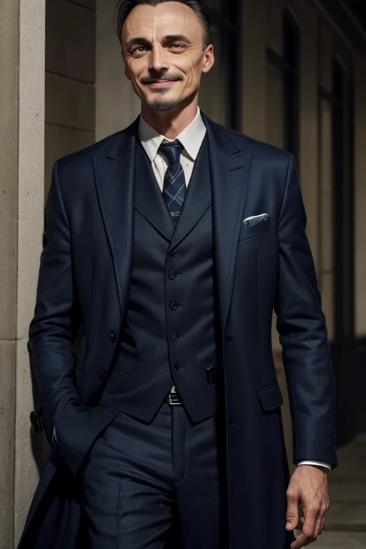 man like robert knepper, sadistic smile, suit, long coat