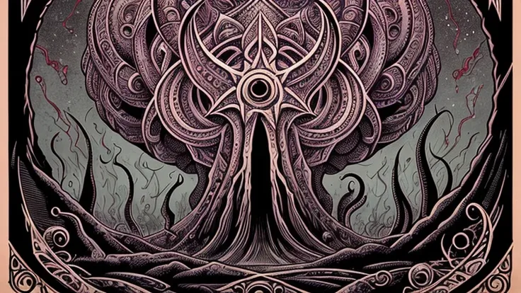 arte do cartaz, Explore the Lovecraftian horror genre with an illustration that conveys the supernatural and cosmic dread often associated with the works of H..P. Lovecraft. text, logos, arte Moderna, arte pop, fundo preto