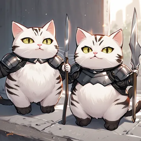 A couple cat soldiers. This cat is fully armoured and has a perfect spear from fork. 