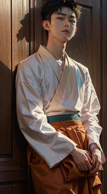 arafed man chaeunwoo, shaved the head,dressed a thai buddhist monk cloths. leaning on a railing, jinyoung shin, cai xukun, headshot profile picture, kim doyoung, hyung tae, sakimichan, jung jaehyun, siwoo kim, hong june hyung, shin jeongho, inspired by Zha...