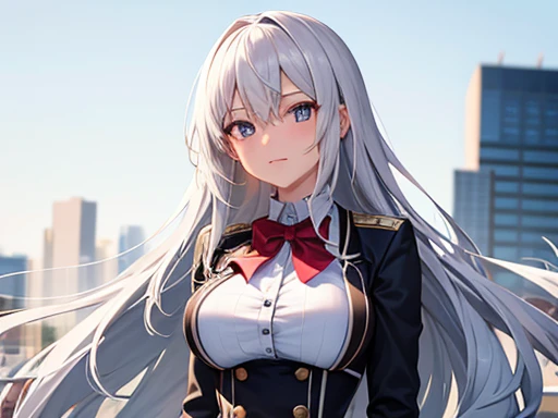 highest quality, super detailed, figure, silver hair, embarrassing，long haired person，cute face，big breasts,uniform,high school girl,anime