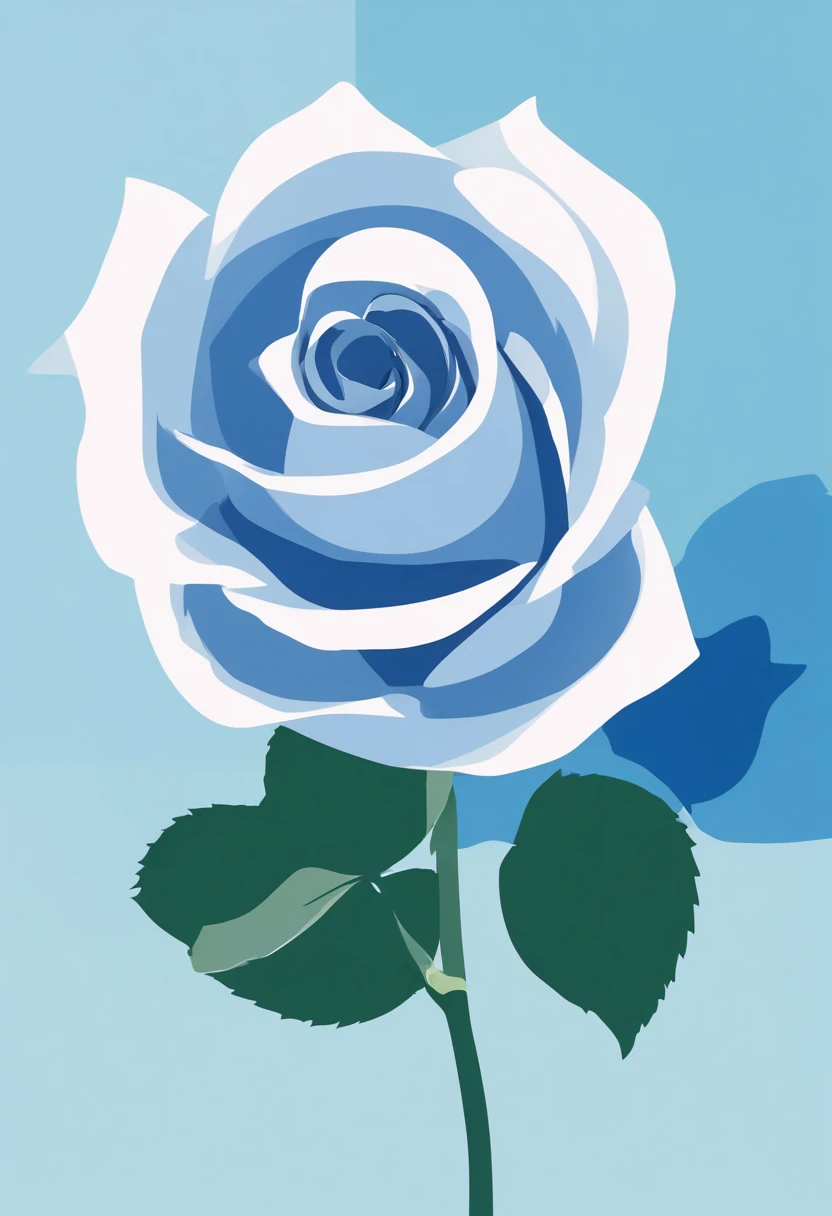 Generate an image of a rose with few petals in four shades of blue, 2d, vetor, rosa sem caule sem folhas