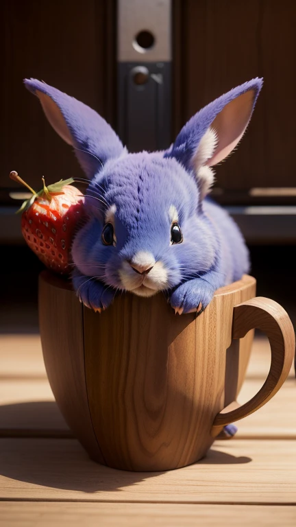 :3. Purple blue rabbit, actual, hairy, animals in clothes, apple, Bear, Teak, cherry, food, fruit, whole body, have, non-human, strawberry, tomato, watermelon