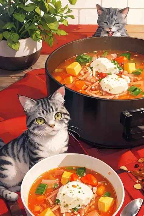 Cats and soup.