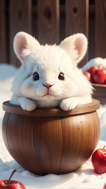 :3. Snow-white rabbit, actual, hairy, animals in clothes, apple, Bear, Teak, cherry, food, fruit, whole body, have, non-human, strawberry, tomato, watermelon