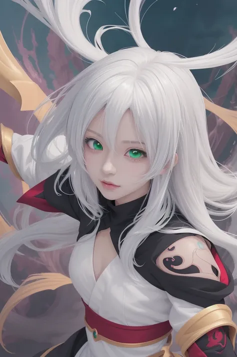 Anime girl with white hair and green eyes holding a sword, detailed digital anime art, anime style 4k, white haired god, anime art wallpaper 4k, anime art wallpaper 4k, Best Anime 4K Kona-chan Wallpaper, anime art wallpaper 8k, detailed anime artwork, deta...