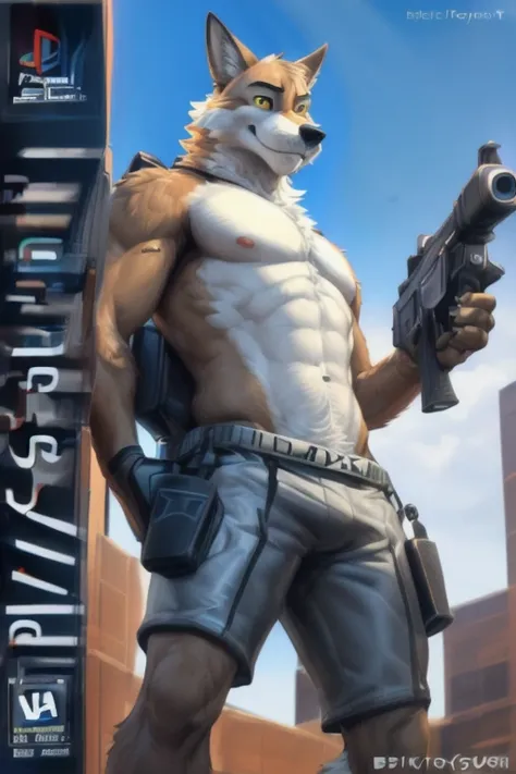 Wendell box art cover holding a small handheld pistol, small gun, handheld gun, PlayStation 1 Graphics, Playstation 1 Box Art , (by Homogenousrule, by Wildering, by Foxovh, by Catcouch), 4k,(by totesfleisch8 and,
(( posing for image )),Sharp gaze, hentai ,...