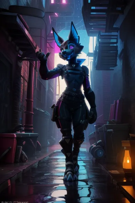 pack leader highwire (fortnite), walking in a dimly lit ny alleyway in the rain at night , (by homogenousrule, by wildering, by ...