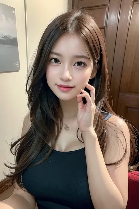 (8K, highest quality, masterpiece:1.2), (realistic, Photoreal:1.37), super detailed, one girl, cute, solo, room, (nose blush), (laughter:1.20), (closed mouth), chest, beautiful and fine eyes, (hair length: 1.2), Floating hair NovaFrogStyle, Upper body, one...