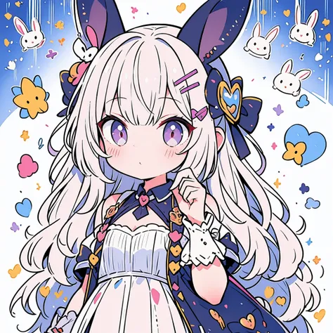 1 person、girl、cute、Small bunny girl、bunny ears、color palette(purple、white、)