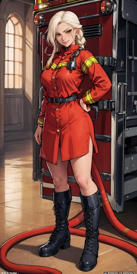 (nsfw, vulgar art:1.2), (2d style:1.2), (artwork:1.2), (lineart:1.33), , by (Satoshi Kon:1.2) BREAK, best quality, masterpiece, 8k, (hdr:1.1), (cinematic:1.2), (firefighters outfit, firefighters outfit:1.4), (medium breast:1), long hair, smile, yellow eyes...