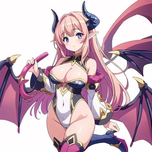 masterpiece, best quality, cute eyes, 1girl, solo, high fantasy costume, ((white background)), full body, multiple views, leotard, succubus, dragon horn, detached sleeves, bodystocking, cleavage cutout,