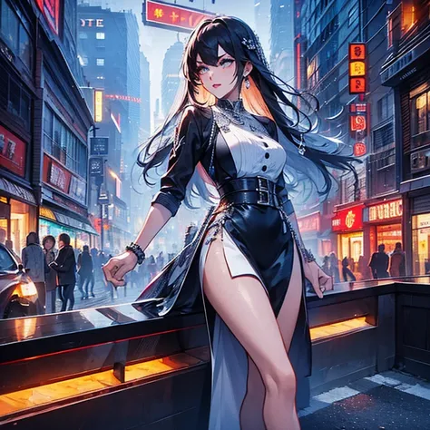 (best quality,4k,8k,highres,masterpiece:1.2),ultra-detailed,(realistic,photorealistic,photo-realistic:1.37),dark ambiance,neon lights,modern cityscape,city lights,reflective surfaces,glossy textures,vibrant colors,sensual girl,confident pose,sexy outfit,cl...