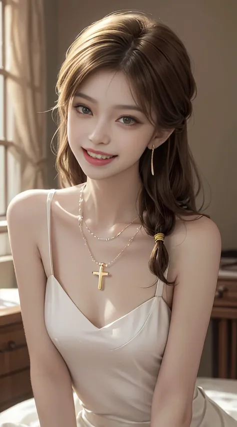 ((Front Shooting)), ((realistic)), 1 Asian naked female model, A young girl, (Close up), (Being in the room, Sit Pose, Cross ed leg, Leaning against the dresser), Pleasing posture, Eye-catching poses, Detailed scenes, Coiled hair, Hairpins, Beautiful hair ...