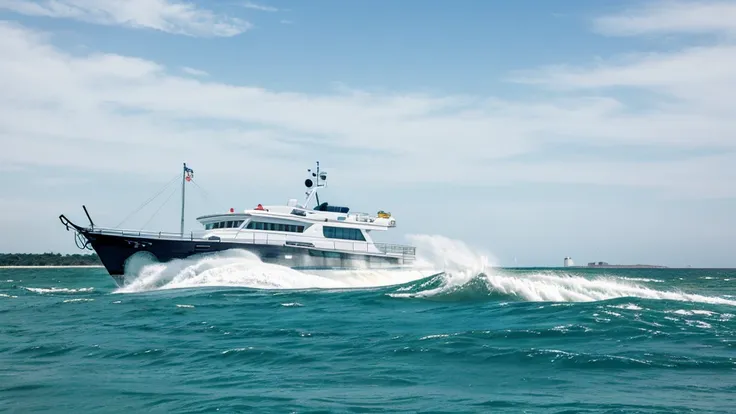 Riding the wind and waves, a boat, waves