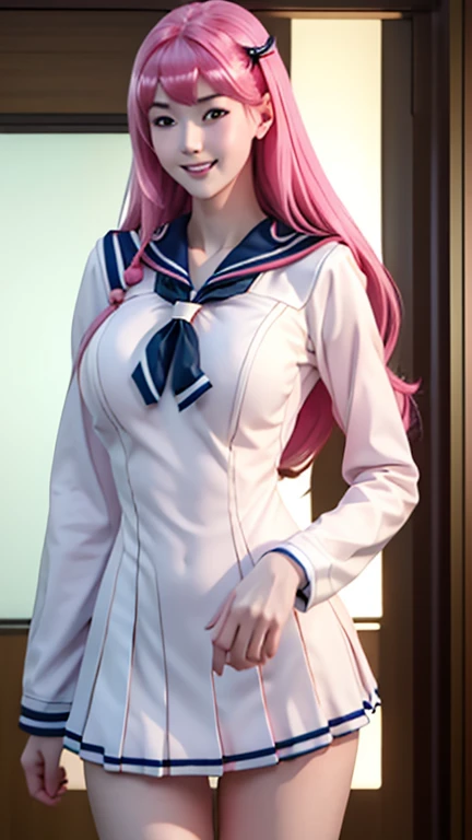 Best quality, insane quality, hot 18 years old girl, otome, otome dori, pale skin, hot tall and slender body (Anatomically correct proportions ), sexy position, ((off the sailor uniform with big pretty tits showing ), long sleeve)), realistic pretty butt c...