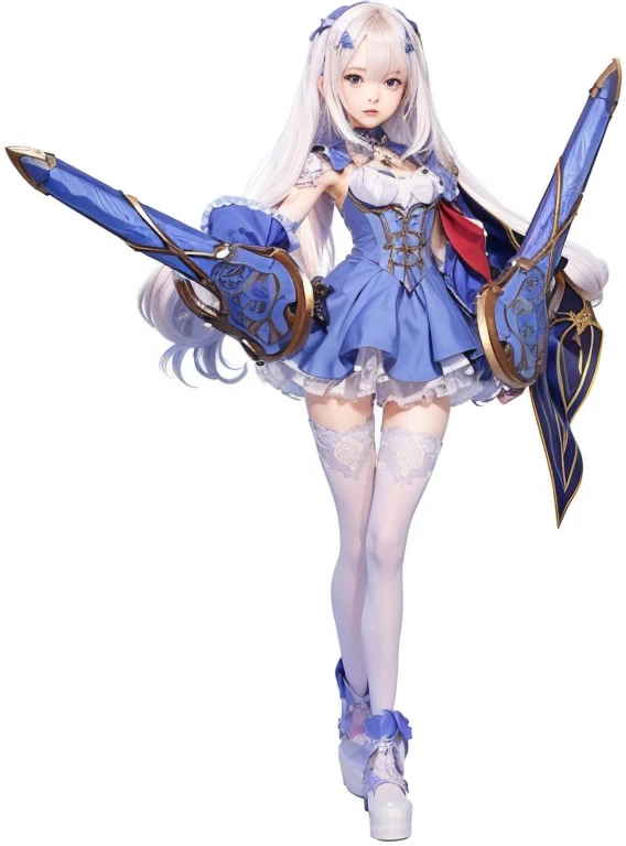 anime girl with a sword and a blue dress, high detailed official artwork, official artwork