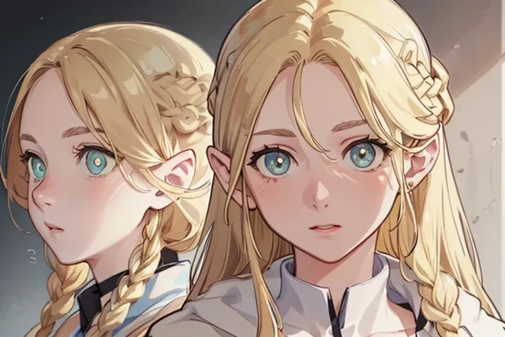 Boots,（all character design test，front，back，Side），Long golden hair，Thick eyebrows, beautiful blonde，（masterpiece），（（Best quality）），（Super detailed），（beautiful eyes beautiful details eyes，Clean and gentle face)