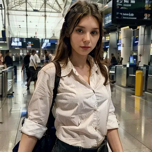 22 year old woman in shirt in the airport 