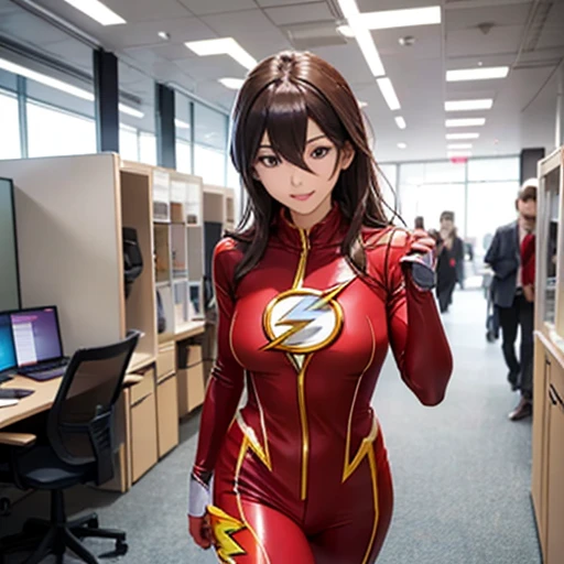 THE Flash Cosplay、A body-hugging Flash suit、18 year old Japanese beauty、Bust F Cup、Sprinting through the office district、