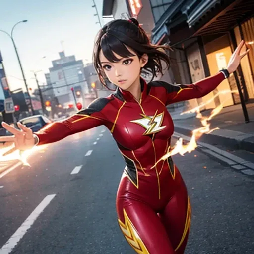 THE Flash Cosplay、A body-hugging Flash suit、28-year-old Japan beautiful woman、Bust F Cup、Evening Battle、Sprinting towards the light on the distant horizon