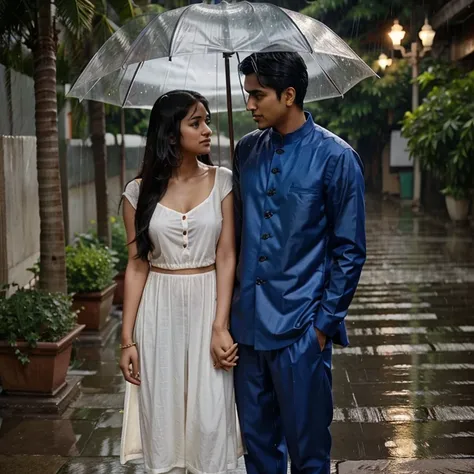 Indian Anime couple standing in rain and are in love together and both are fight and are little sad make it best that you could. Both should be of age somewhere around 20 or 22 in indian clothes girl should be in salwar suit