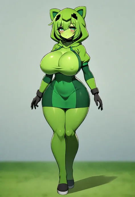 minecraft Creeper green hoodie Super big breasts grassland personification full-body shot