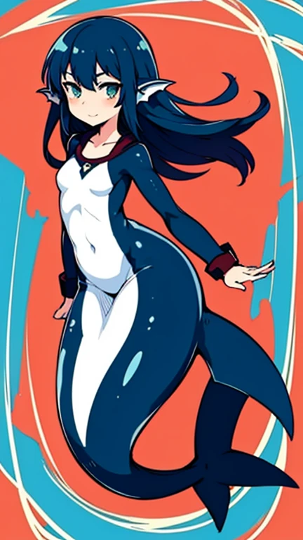 high quality, masterpiece, full body, anime style, underwater, 1girl, mershark, mermaid girl, shark mermaid, mature, sexy, lustful, lustful look, swimming suit, mature, slim and sexy body, dark blue hair, fins