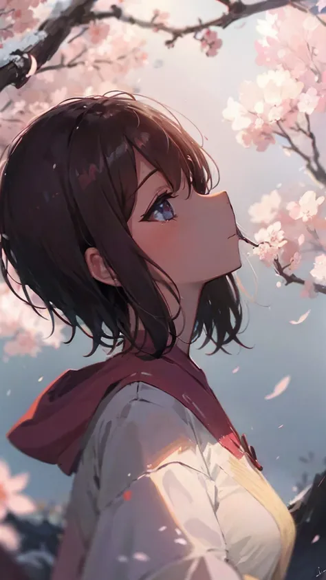 Girl product illustration,cherry blossoms,look up at the sky